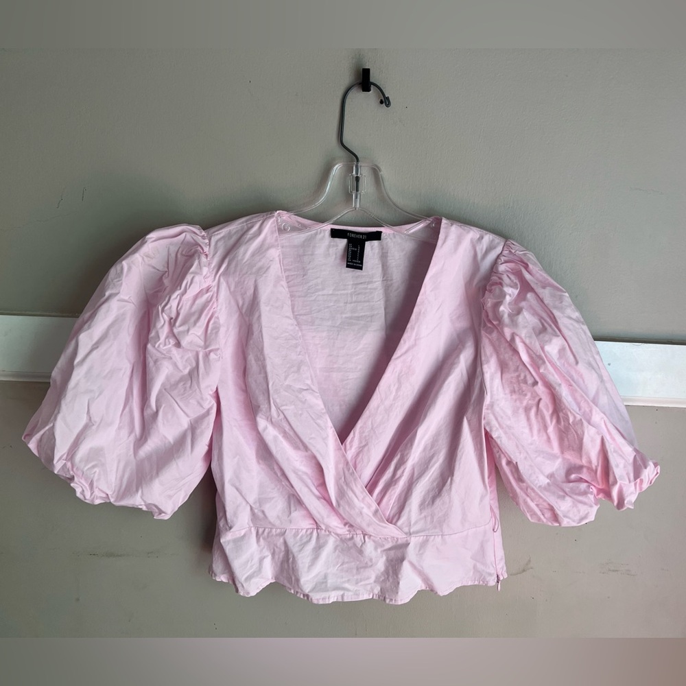 Light Pink Puff Sleeve Wrap Top - Women